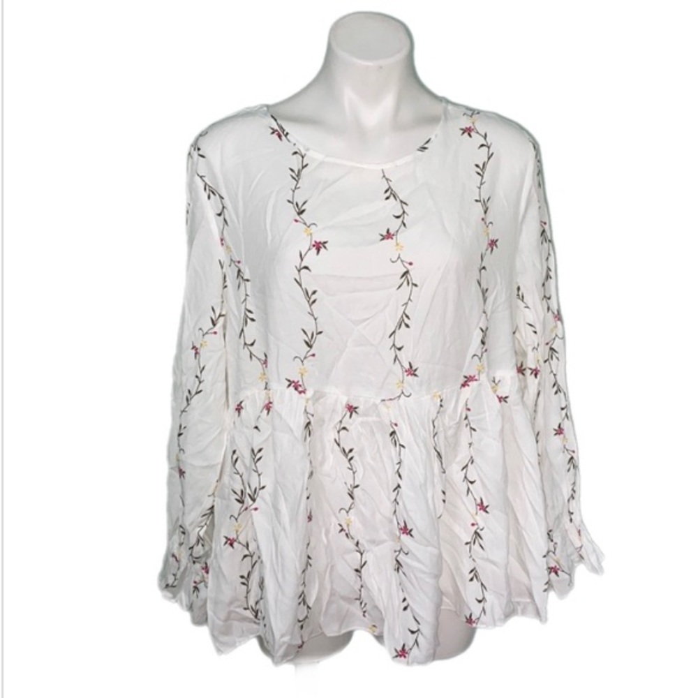 Shein White Floral Ruffle Shirt sz 1x